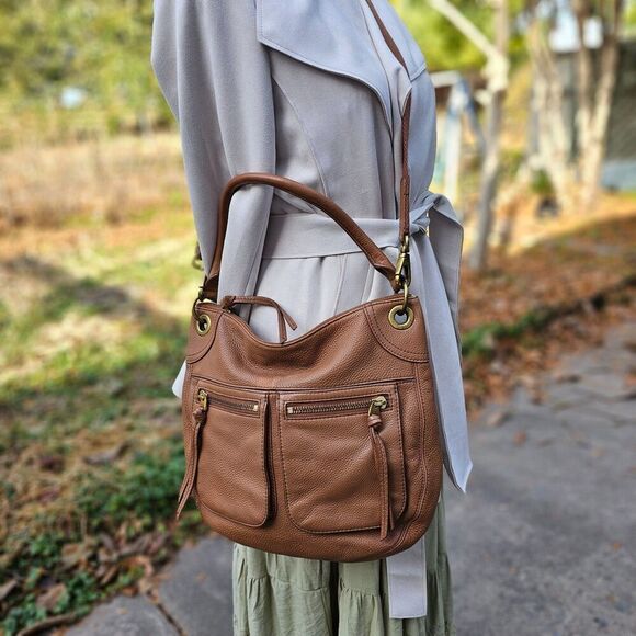 Fossil Brown Crossbody Bag with Gold Accents - Picture 3 of 11